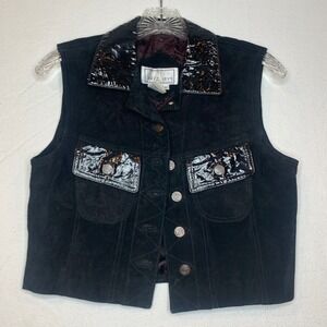 Vintage Erez Levy Women's Suede Leather Vest S Black Cropped